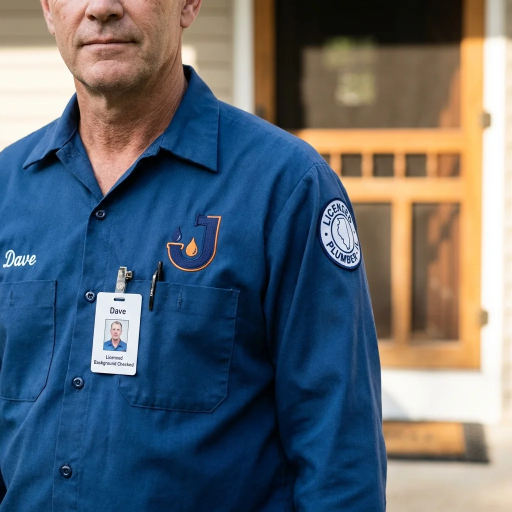 Licensed plumber showing ID badge in Rocky River, OH