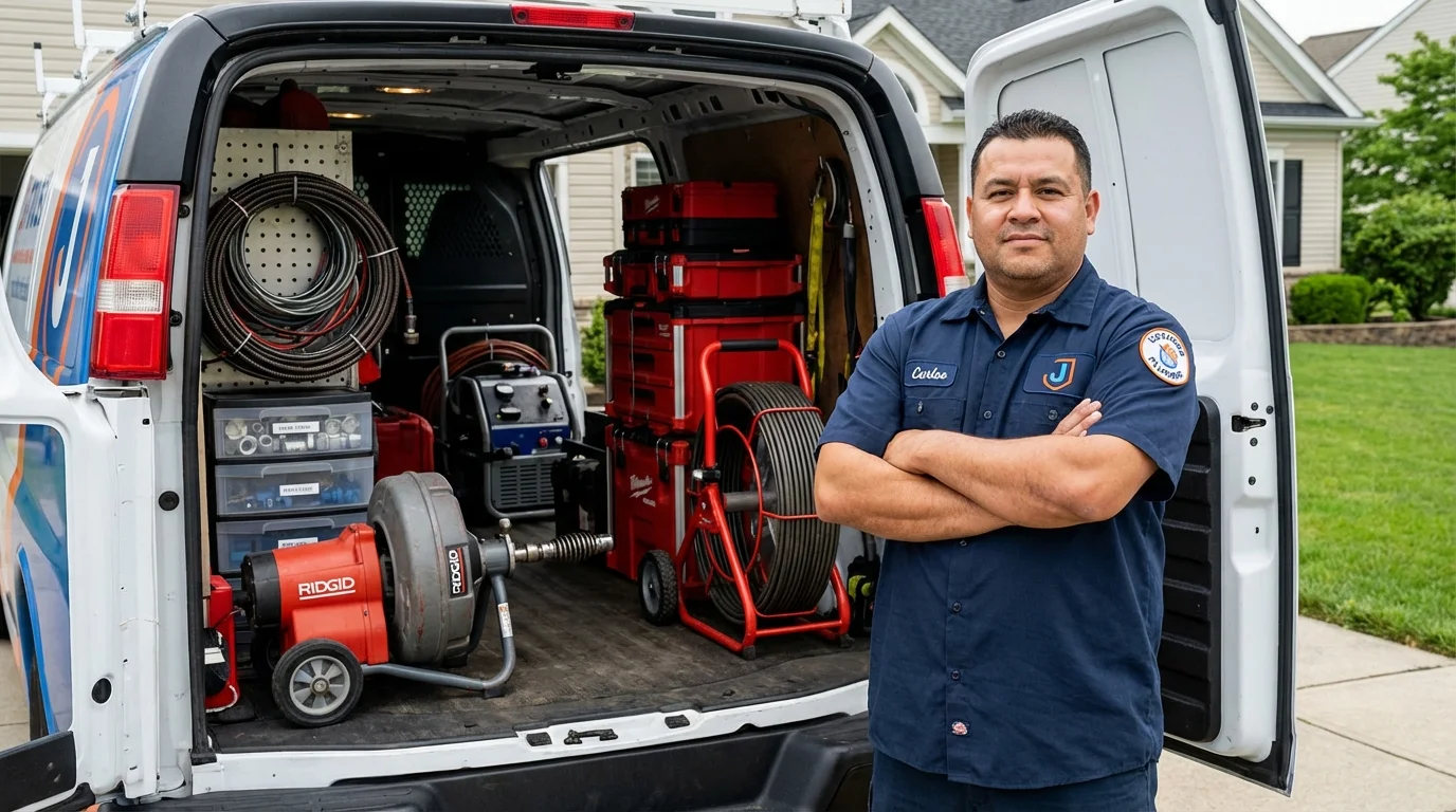 Professional drain cleaning equipment and Johns Plumbing LLC plumber in Rocky River