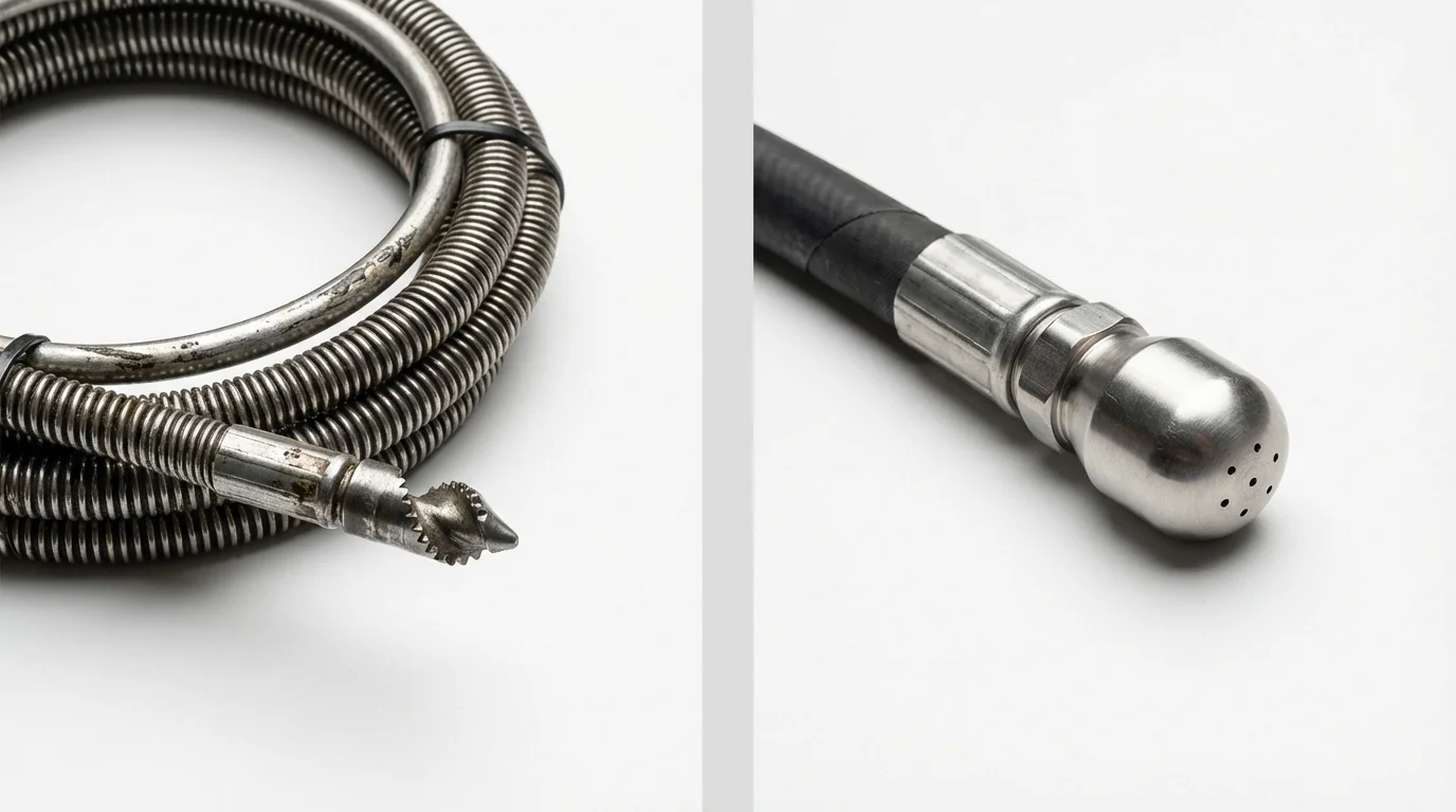 Drain snake cable and hydro jetting nozzle used for drain cleaning in Rocky River, OH