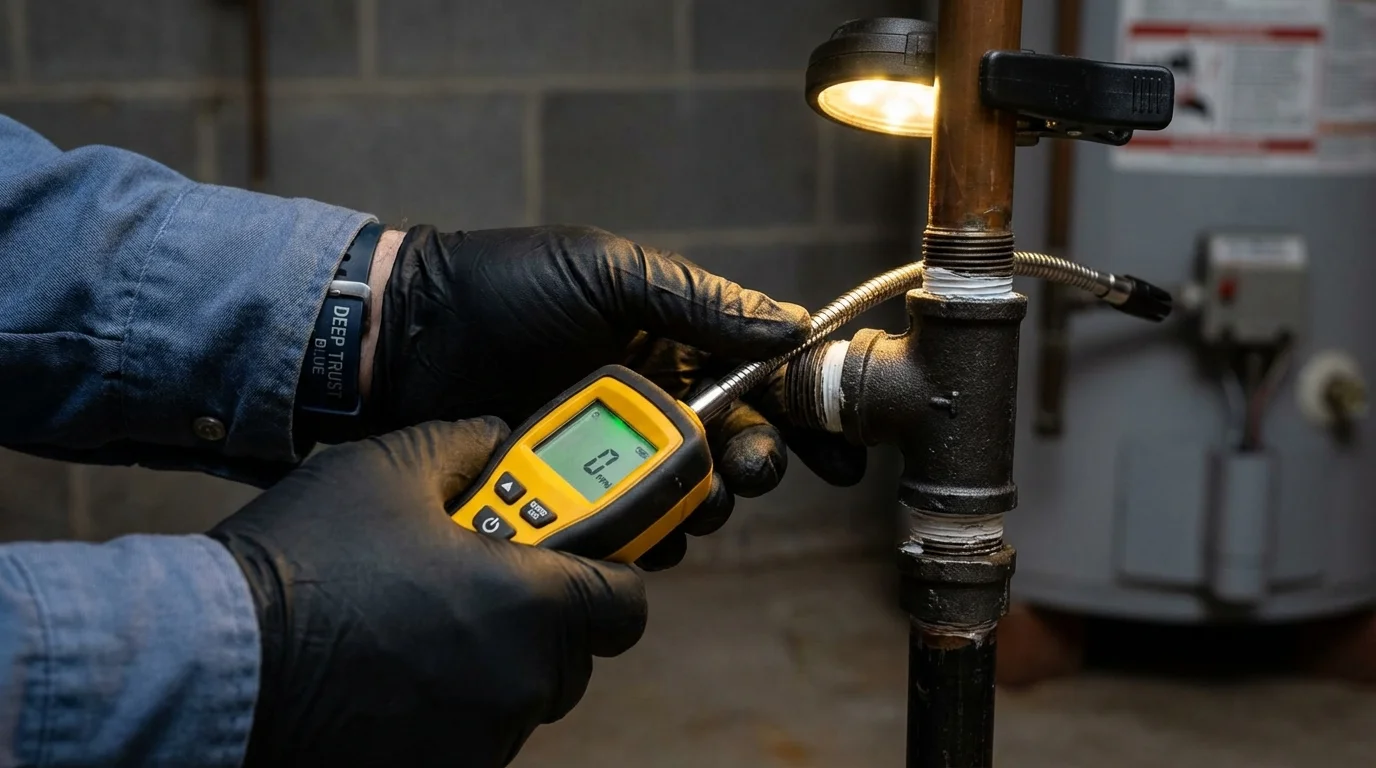 Gas leak detection with electronic sniffer by Johns Plumbing LLC in Rocky River