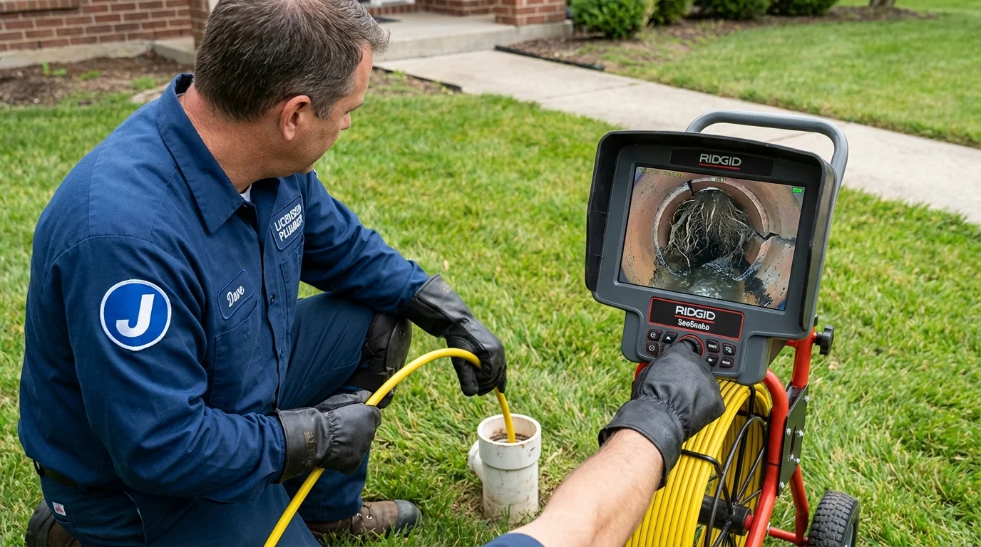 Sewer camera inspection being performed by Johns Plumbing LLC in Rocky River