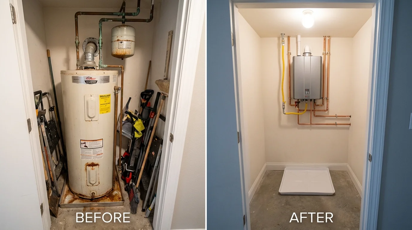 Tank water heater versus wall-mounted tankless unit comparison for Rocky River, OH homeowners